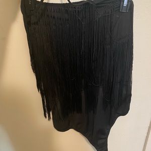 PLT fringed halter + open back body suit